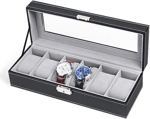 NEX 6 Slot Leather Watch Box Display Case Organizer