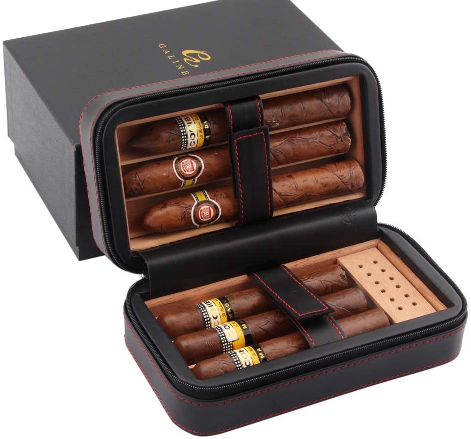  Galiner Leather Cigar Travel Humidor Case