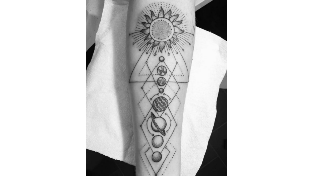 Geometric Solar System Themed Tattoos Ideas