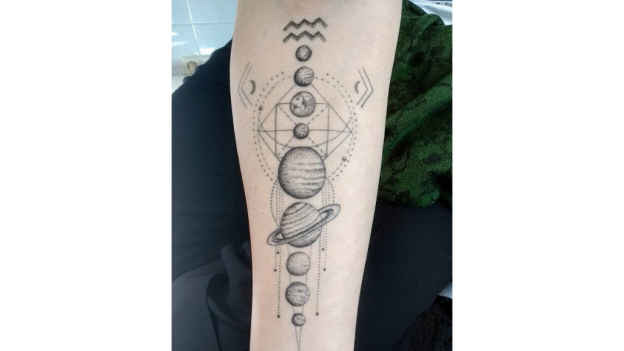Geometric Solar System Themed Tattoos Ideas