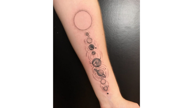 Geometric Solar System Themed Tattoos