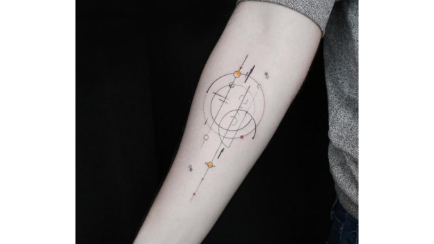 Geometric Solar System Themed Tattoo