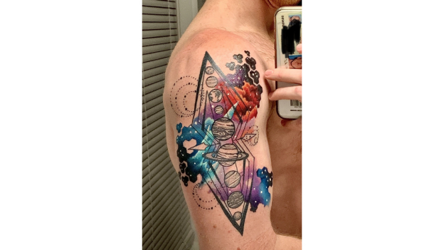 Geometric Solar System Themed Tattoo