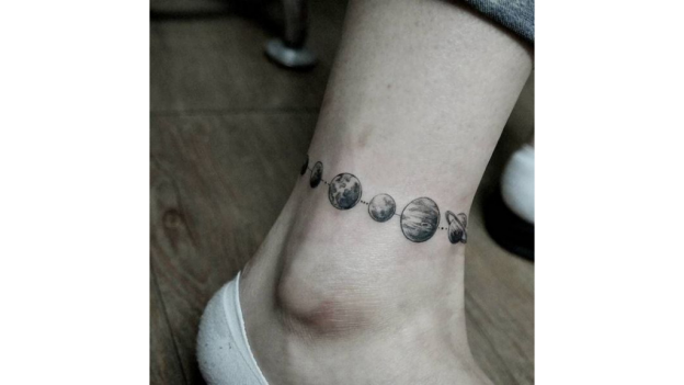 Leg Solar System Themed Tattoos 