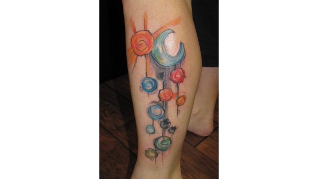 Leg Color Solar System Themed Tattoos 