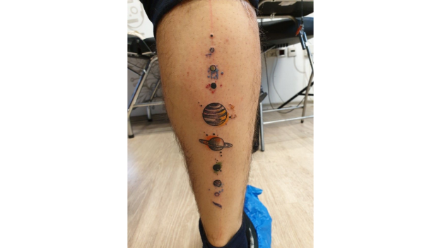 Leg Solar System Themed Tattoos 