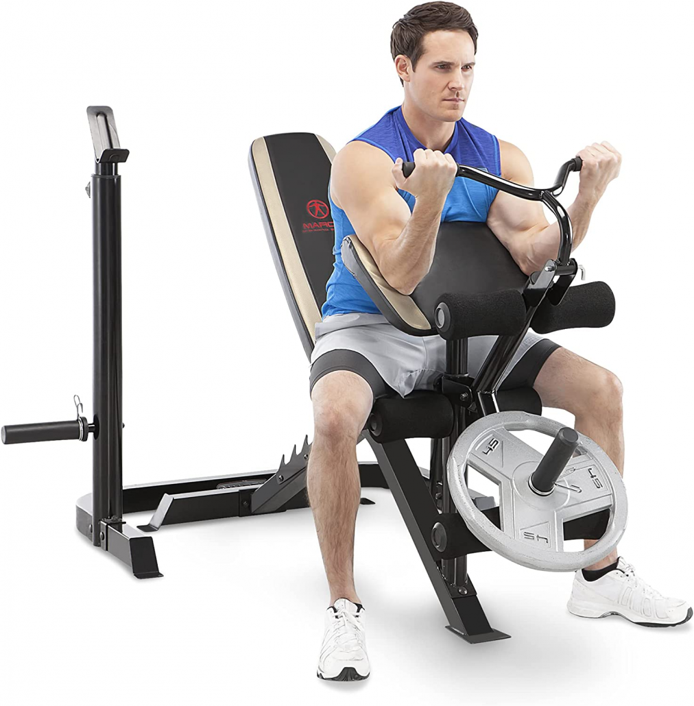 Marcy All-in-one Olympic Weight Bench with Leg Developer and Preacher Curl Pad for Full-body Workout