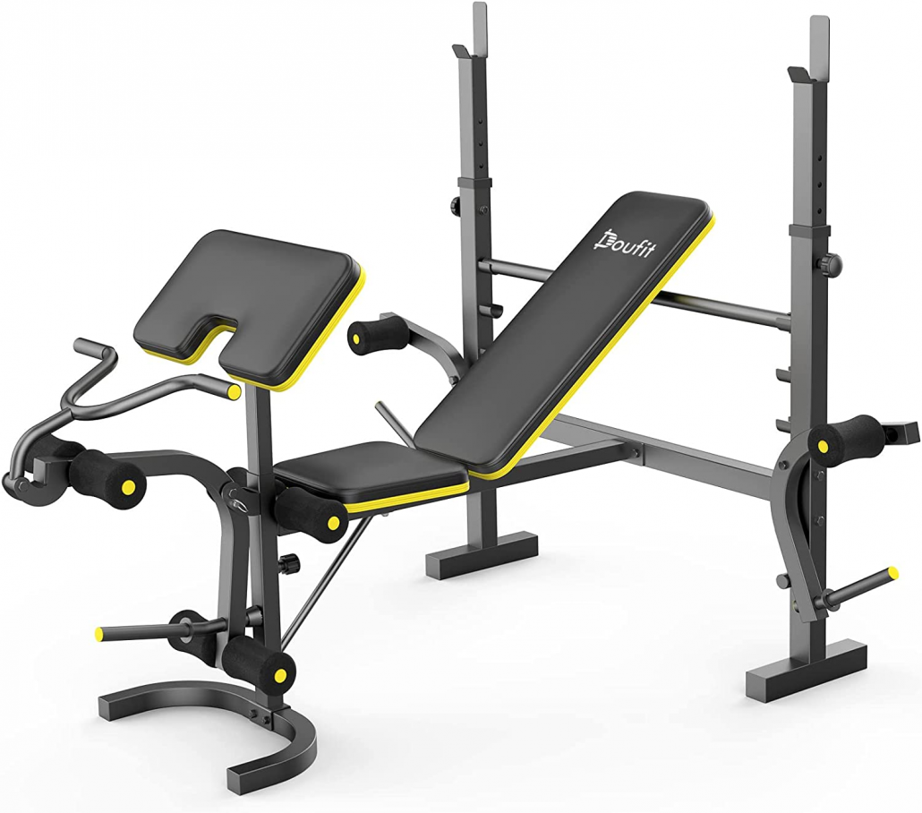 Doufit Adjustable Weight Bench with Leg Extension and Squat Rack for Full-body Exercise