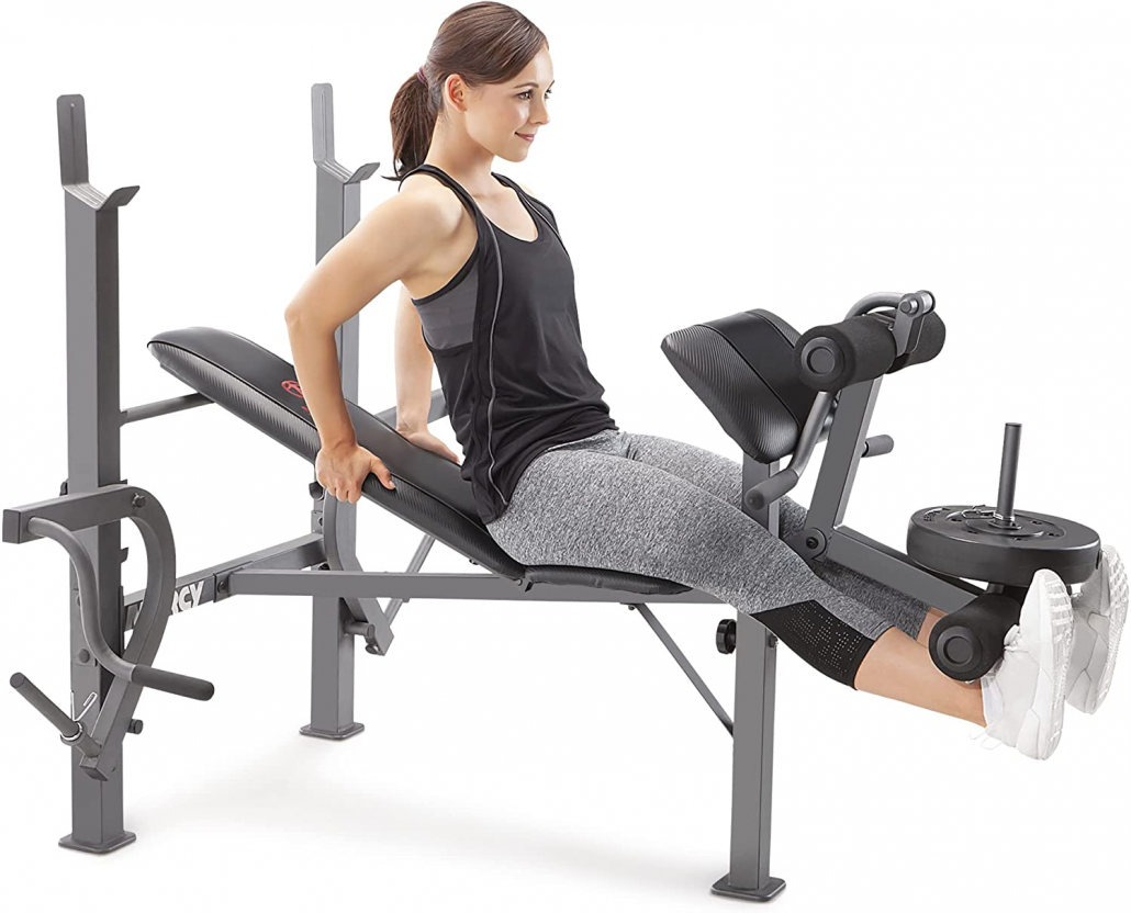 Marcy Standard Weight Bench with Leg Extension Developer and Butterfly Arms for Home Gym