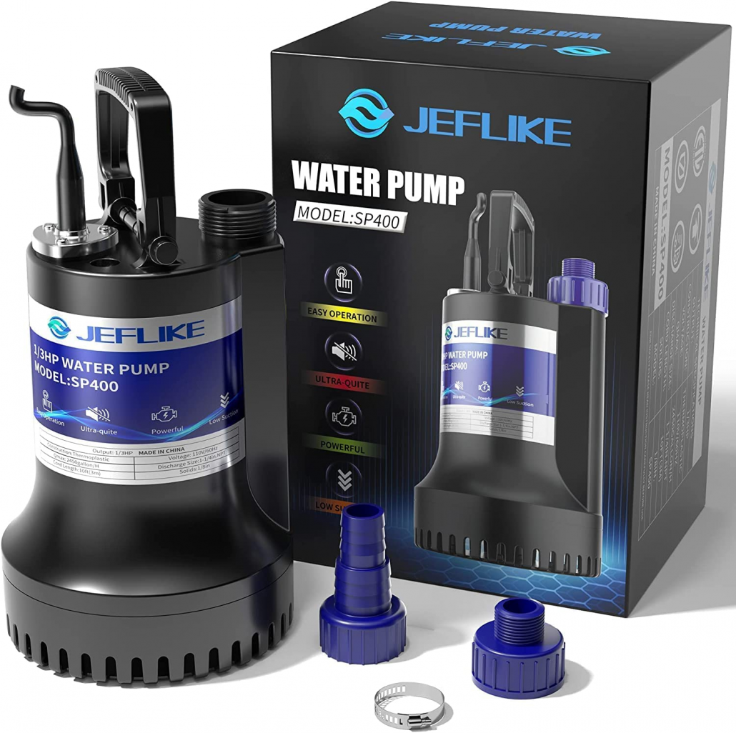 JEFLIKE 1/3 HP Submersible Water Pump (2450 GPH Sump Pump)