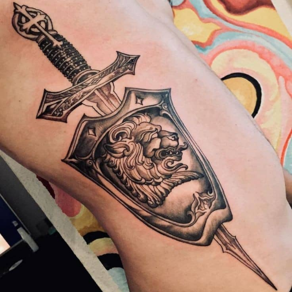 Sword And Shield Tattoo