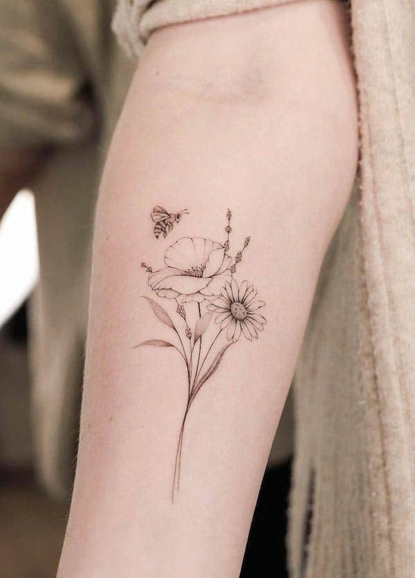 Bee And Flower Tattoo